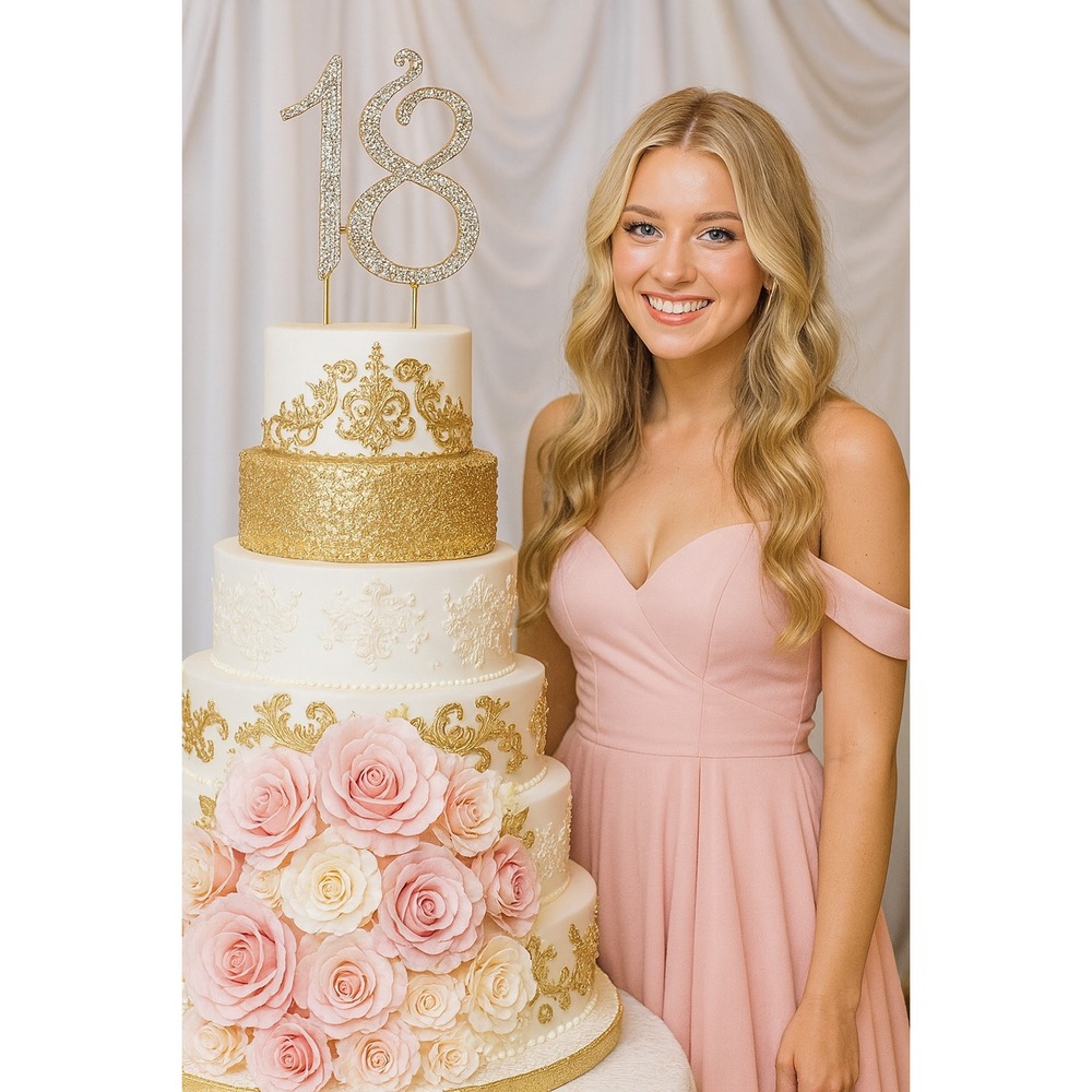 Crystal‎ Creations 18 Cake Topper Rhinestone Rose Gold Birthday Party Decor